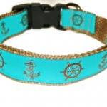 Nautical Dog Collar - Aqua And Brown - Size Medium..