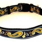 Paisley Dog Collar - Navy Blue & Gold..