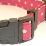 Adjustable Dog Collar - Red With Ivory White Polka..