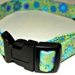 Adjustable Dog Collar -spring Green With Flowers..