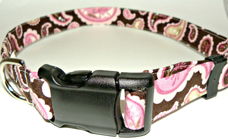 Dog Collar - Brown & Pink Paisley Medium 12-19"