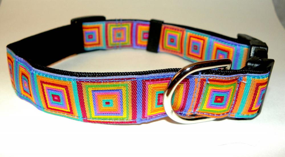 Adjustable Dog Collar - Bright & Colorful Jacquard Ribbon Size Sm (10-15")