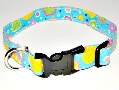 Turquoise Blue Dog Collar With Hearts Size Xs 7-11"