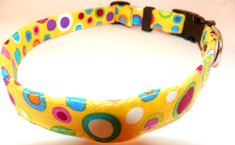 Yellow Dog Collar - Bright Colored Shapes Summertime, Springtime, Size Xs 7-11"