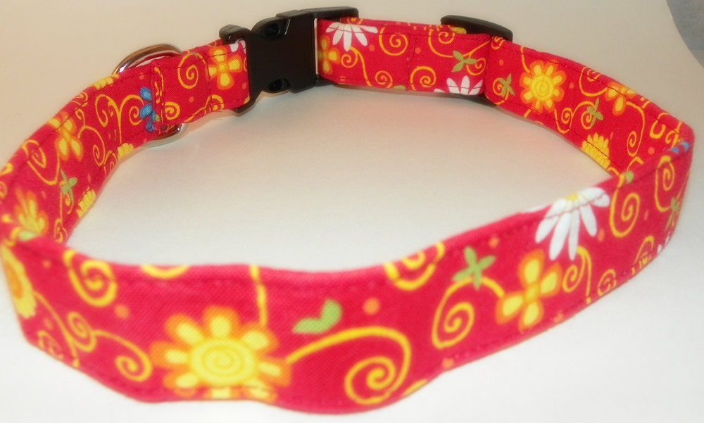 Red & Yellow Flower Dog Collar - Summertime, Springtime, Size Xs 7-11"