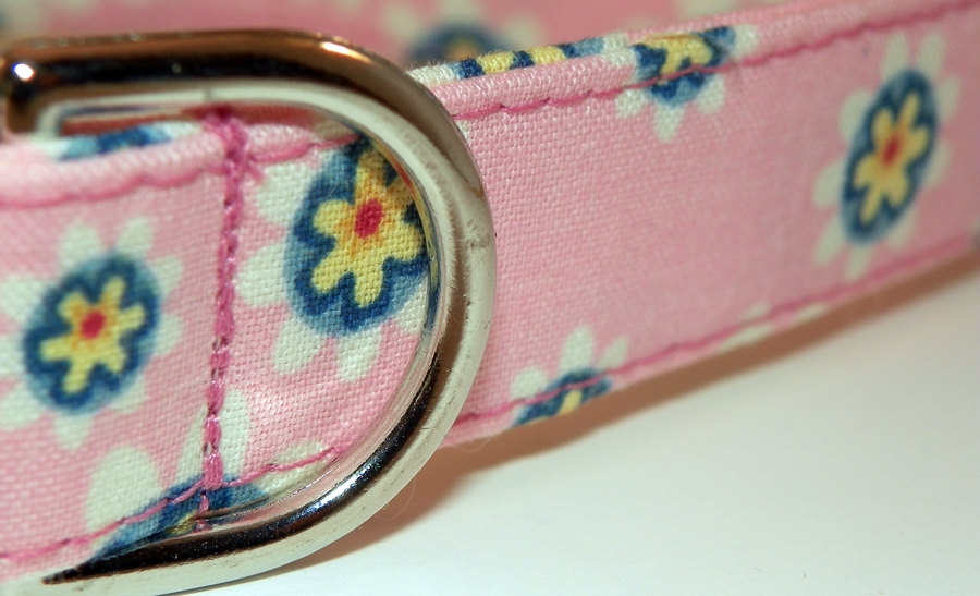 Pink Dog Collar - Floral Dog Collar, Size Medium 12-19"